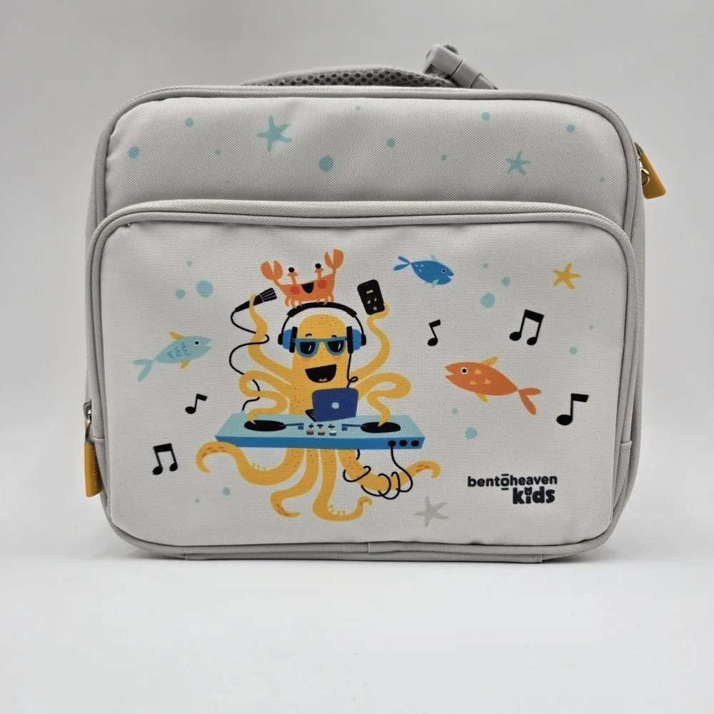 Insulated Lunch Bag Bentobeaven DJ Octopus Crab Gray‎ Yellow Shoulder Strap Kids
